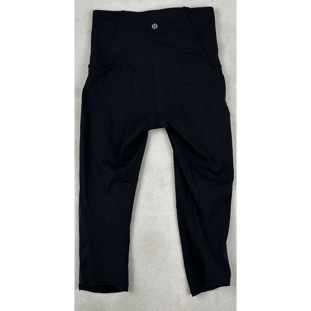 LULULEMON Size‎ 4 Black Train Times (LW6ADDS) 17" Crop Leggings Mesh Accent